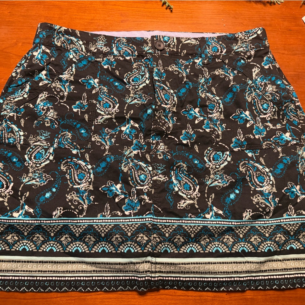 croft & barrow Black Skirt with Teal Paisley Trim